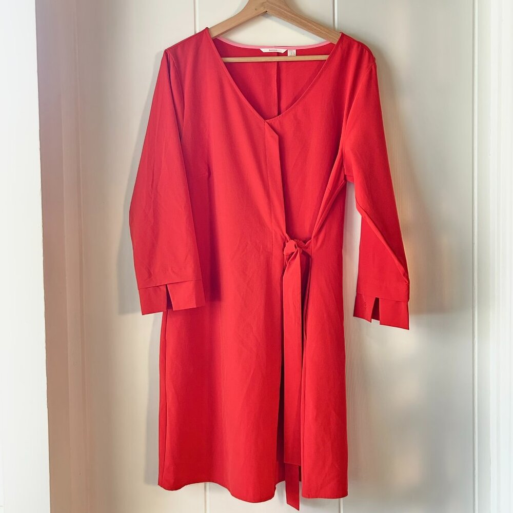 NEW! Betabrand Red Wrap Tie Waist Dress 3/4 Sleeve size L Travel Work